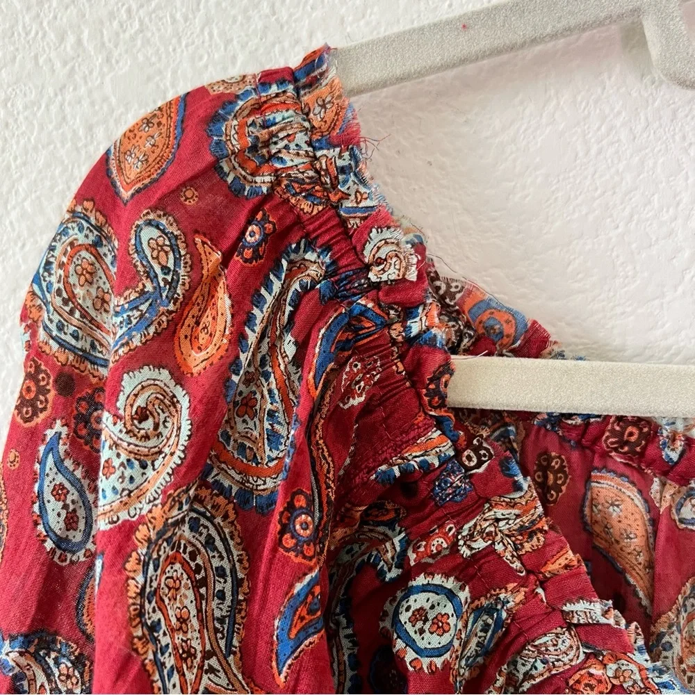 NWOT Free People Sundown Paisley Off Shoulder Bodysuit Red Vintage Combo XS/S